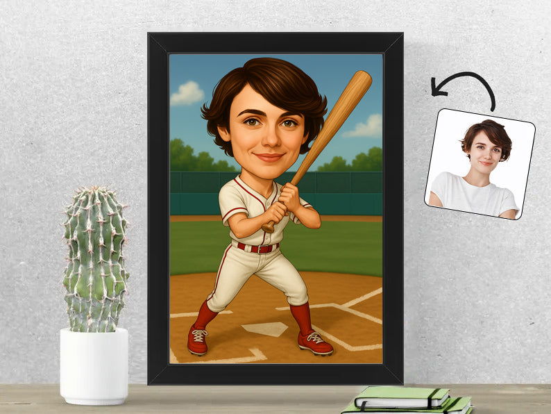 Gepersonaliseerde Honkbalster karikatuur als Fotolijst 21x30 cm. Altijd een glimlach bij je met deze speelse karikatuur. Uniek cadeau voor sportliefhebbers. Bestel eenvoudig online.