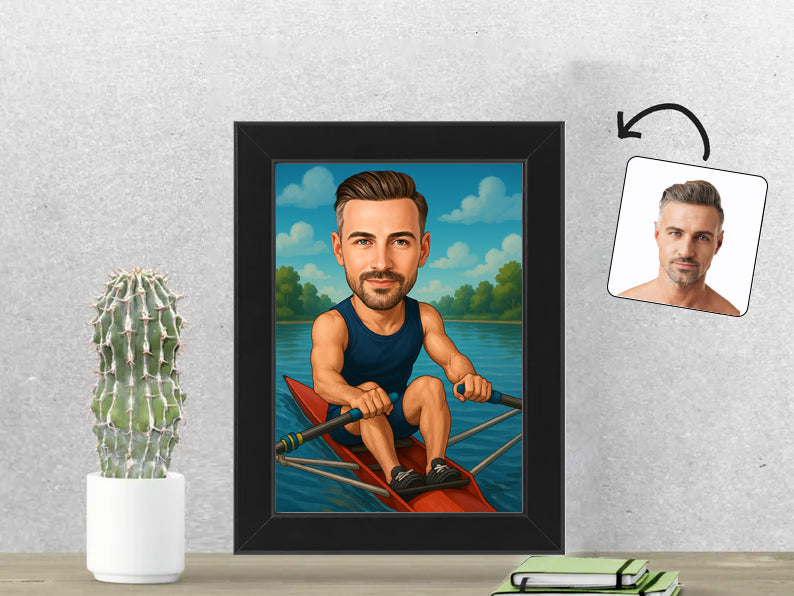 Gepersonaliseerde Roeier karikatuur als Fotolijst 13x18 cm. Altijd een glimlach bij je met deze speelse karikatuur. Uniek cadeau voor sportliefhebbers. Bestel eenvoudig online.