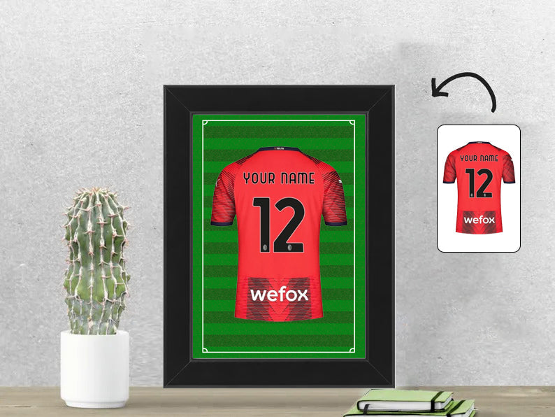Gepersonaliseerde AC Milan voetbalshirt fotolijst 13x18 cm met jouw naam. Perfect cadeau voor AC Milan fans en voetbalfans.