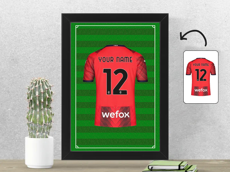 Gepersonaliseerde AC Milan voetbalshirt fotolijst 21x30 cm met jouw naam. Perfect cadeau voor AC Milan fans en voetbalfans.