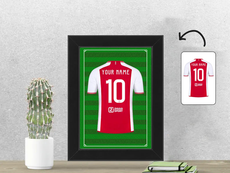 Gepersonaliseerde Amsterdam voetbalshirt fotolijst 13x18 cm met jouw naam. Perfect cadeau voor Amsterdam fans en voetbalfans.