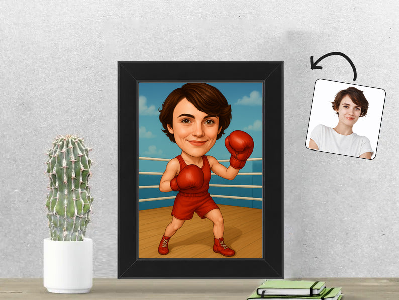 Gepersonaliseerde Boksster karikatuur als Fotolijst 13x18 cm. Altijd een glimlach bij je met deze speelse karikatuur. Uniek cadeau voor sportliefhebbers. Bestel eenvoudig online.