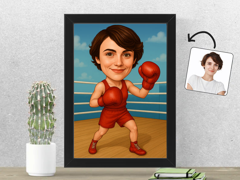 Gepersonaliseerde Boksster karikatuur als Fotolijst 21x30 cm. Altijd een glimlach bij je met deze speelse karikatuur. Uniek cadeau voor sportliefhebbers. Bestel eenvoudig online.