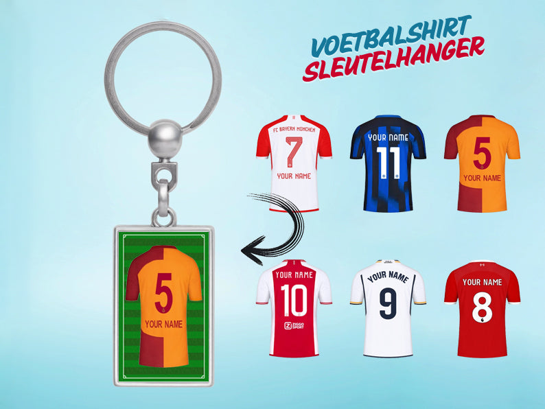 Gepersonaliseerde Galatasaray voetbalshirt sleutelhanger met jouw naam. Uniek cadeau voor voetballiefhebbers en Galatasaray-fans.