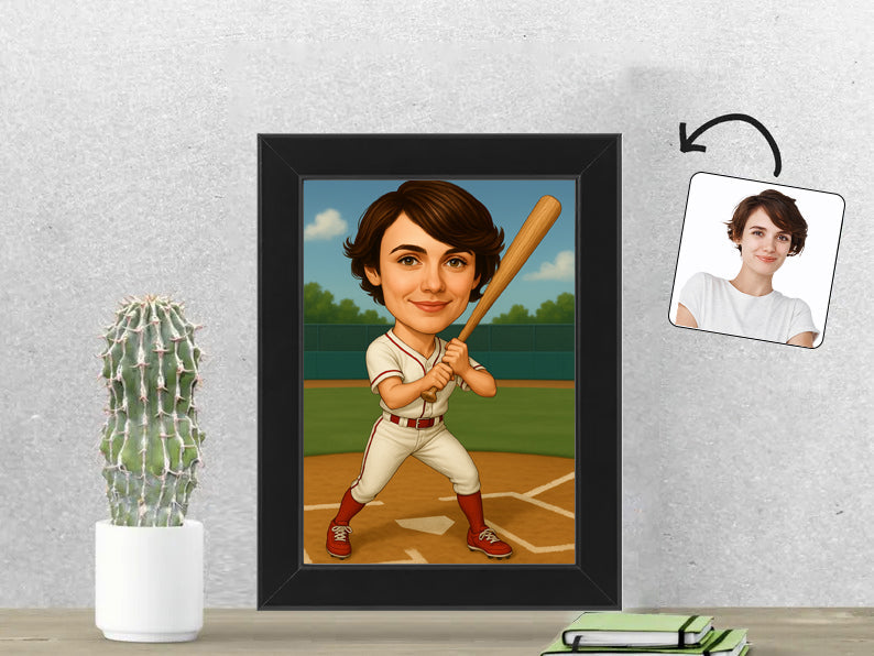 Gepersonaliseerde Honkbalster karikatuur als Fotolijst 13x18 cm. Altijd een glimlach bij je met deze speelse karikatuur. Uniek cadeau voor sportliefhebbers. Bestel eenvoudig online.
