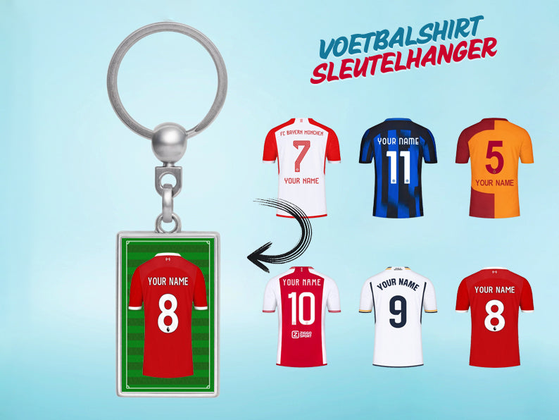 Gepersonaliseerde Liverpool voetbalshirt sleutelhanger met jouw naam. Uniek cadeau voor voetballiefhebbers en Liverpool-fans.
