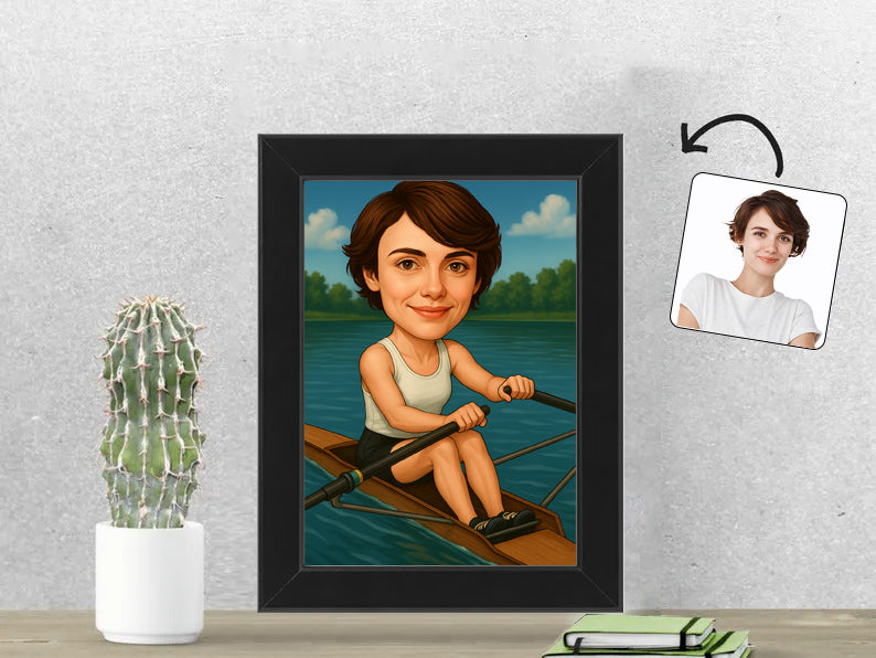 Gepersonaliseerde Roeister karikatuur als Fotolijst 13x18 cm. Altijd een glimlach bij je met deze speelse karikatuur. Uniek cadeau voor sportliefhebbers. Bestel eenvoudig online.