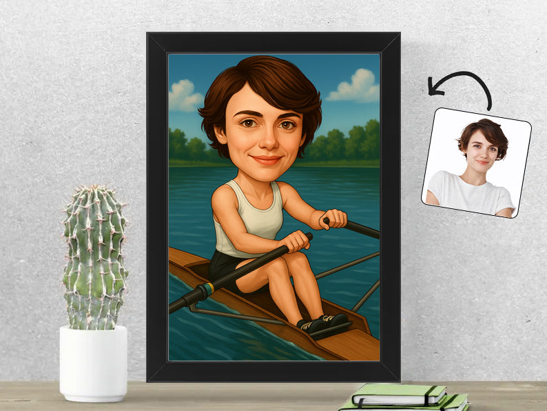 Gepersonaliseerde Roeister karikatuur als Fotolijst 21x30 cm. Altijd een glimlach bij je met deze speelse karikatuur. Uniek cadeau voor sportliefhebbers. Bestel eenvoudig online.