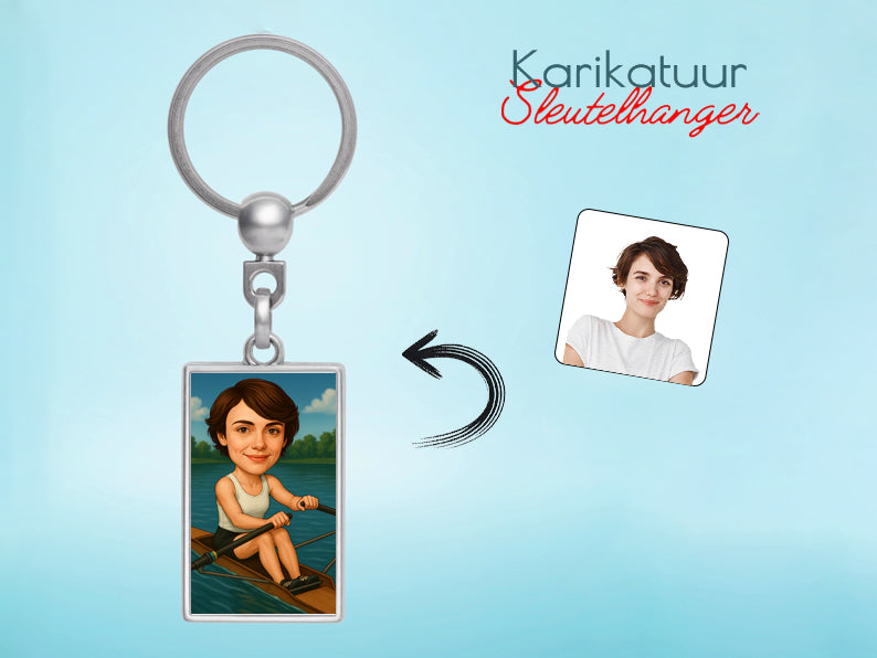Gepersonaliseerde Roeister karikatuur als Sleutelhanger. Altijd een glimlach bij je met deze speelse karikatuur. Uniek cadeau voor sportliefhebbers. Bestel eenvoudig online.