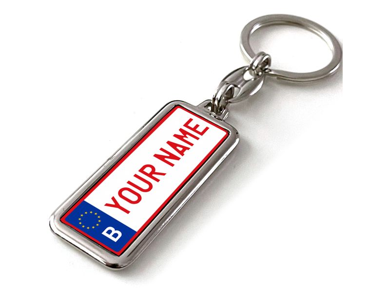 Gepersonaliseerde Belgische auto kenteken sleutelhanger met jouw naam. Uniek cadeau voor autobezitters of als custom accessoire.  